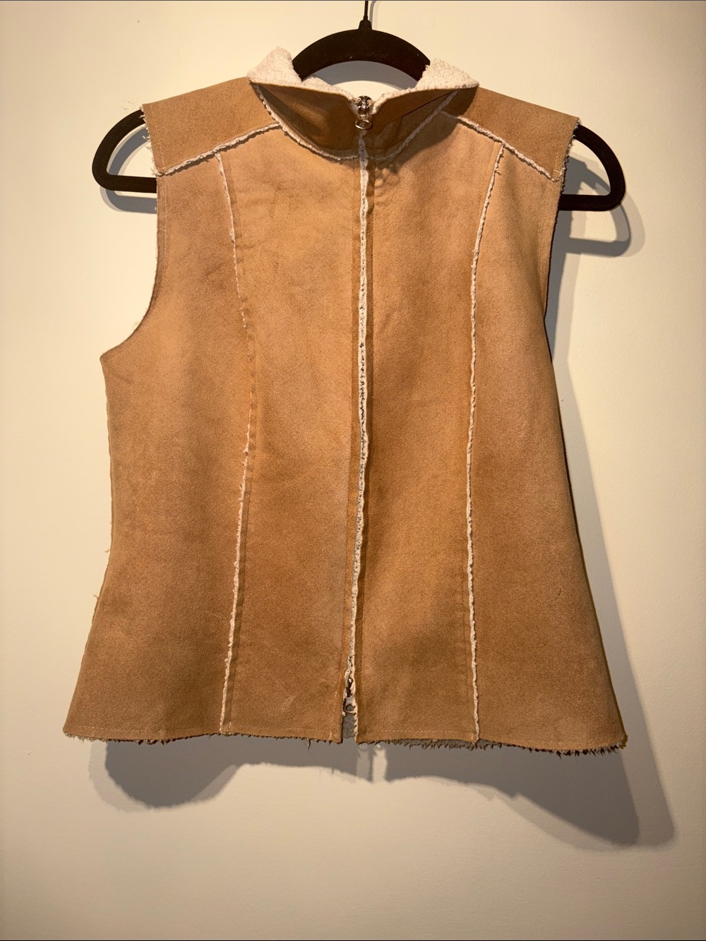 Velvet Tan Suede Shearling-Lined Zip Vest
